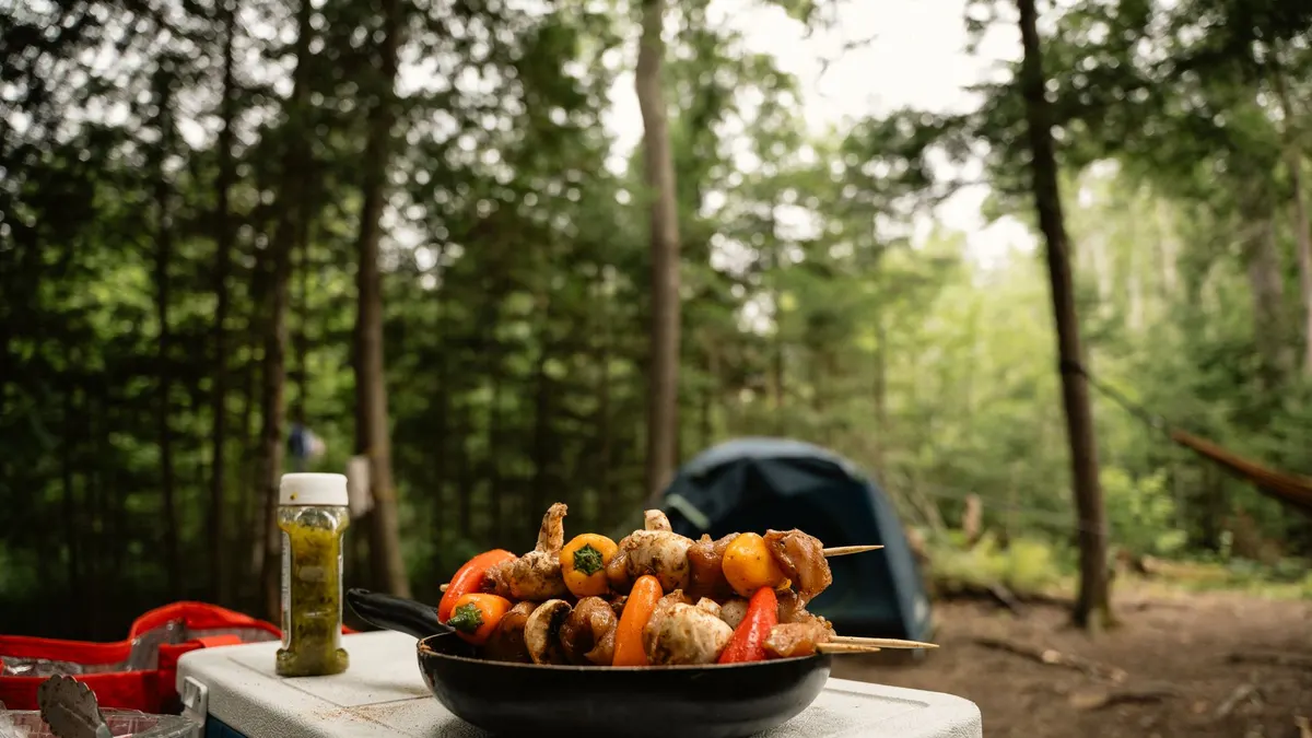 A cooler at a campsite