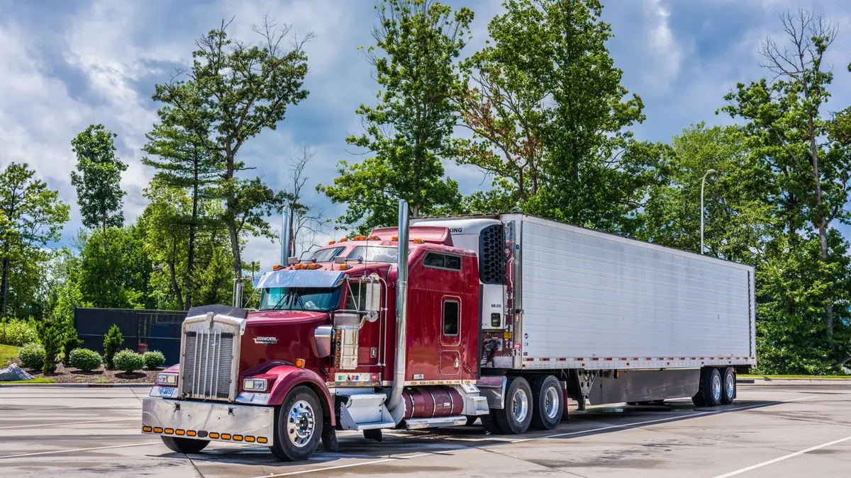 Trucks lined up in a rest area