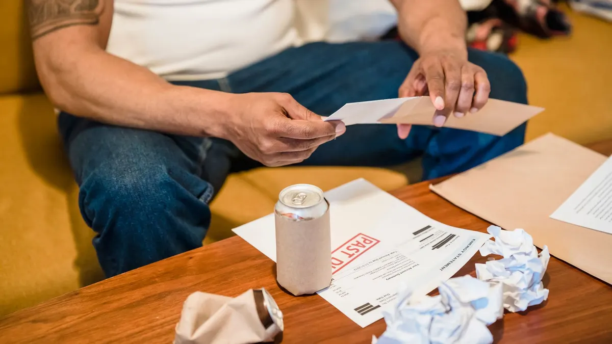 Sorting mail on a camper table