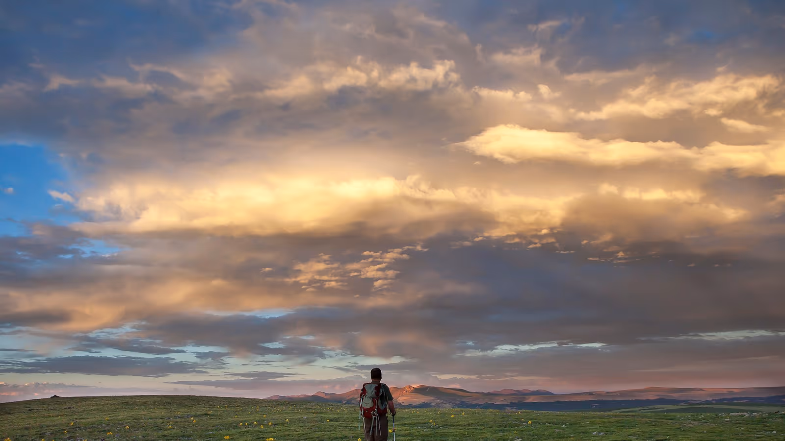 Open grassland along the Continental Divide Trail in Colorado at sunset