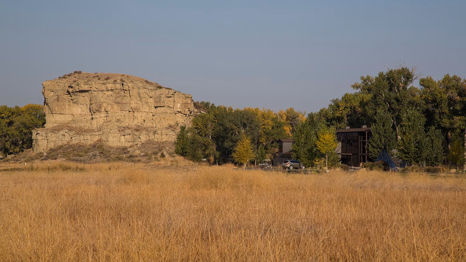 A sandstone butte and autumn prairie along the Lewis and Clark Trail in Montana